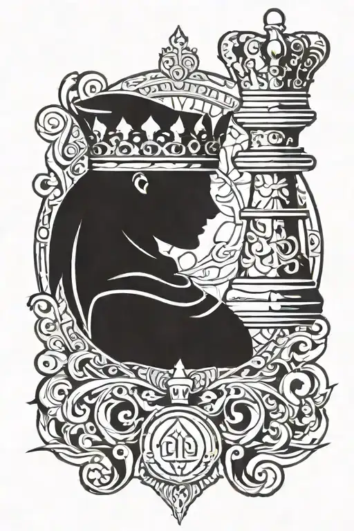 King and queen chess piece tattoo design idea
