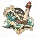 lighthouse and wave tattoo design idea