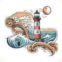 lighthouse and wave tattoo design idea