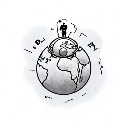 A new-school design of a strongman lifting a globe, symbolizing the client's love for weightlifting and his desire to conquer the world for his family. tattoo design idea