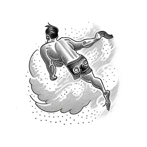 Traditional style tattoo of a swimmer diving into a bullring tattoo design idea