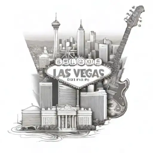 A Las Vegas skyline with a subtle musical theme incorporated into the architecture tattoo design idea