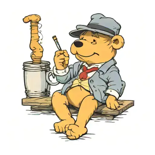 Winnie the poo smoking a joint with a peaky blinders outfit  tattoo design idea