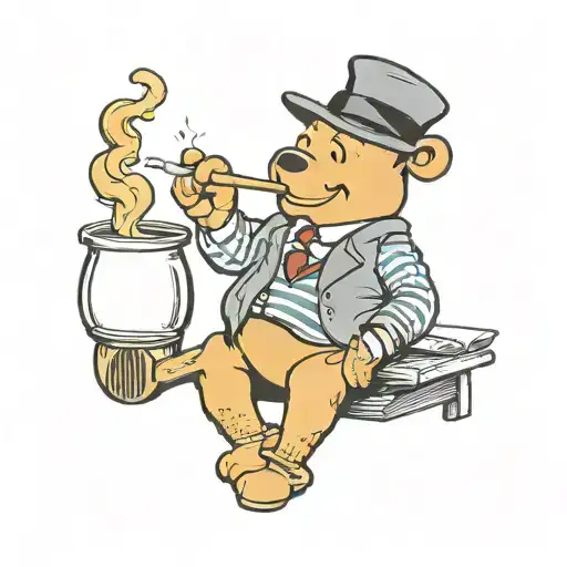 Winnie the poo smoking a joint with a peaky blinders outfit  tattoo design idea