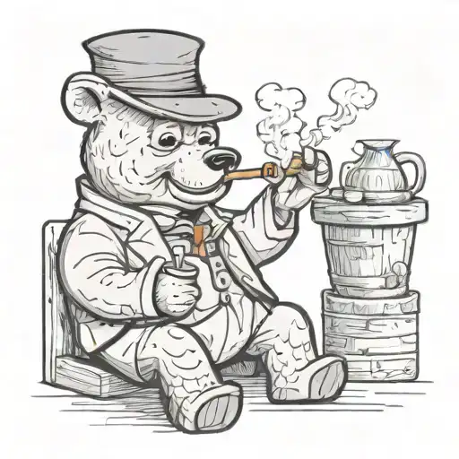 Winnie the poo smoking a joint with a peaky blinders outfit  tattoo design idea