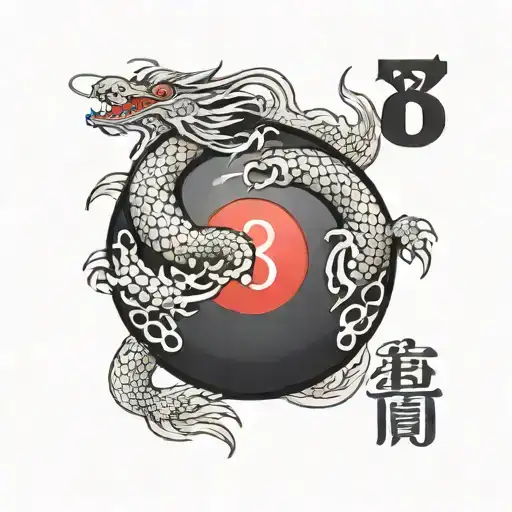 the number 8 ball from the eight ball pool game with dragon style in a ball tattoo design idea