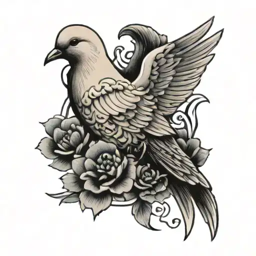 irezumi Rib cage tattoo depicting dove tattoo design idea