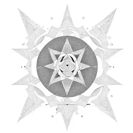geometric pattern with little meditation symbol tattoo design idea
