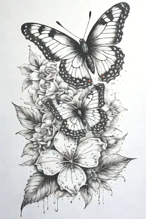 Acrylic paint palette with a delicate butterfly perched on a paintbrush tattoo design idea