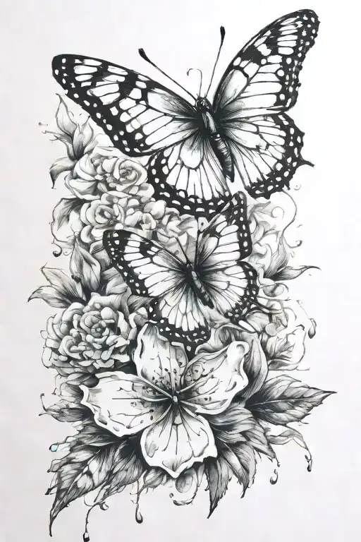 Acrylic paint palette with a delicate butterfly perched on a paintbrush tattoo design idea