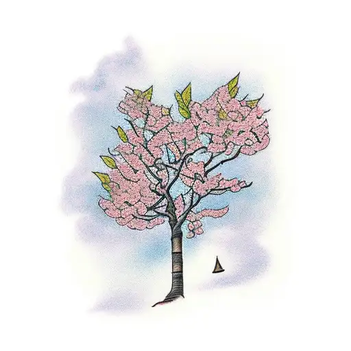 nature and cherry tree scene tattoo design idea