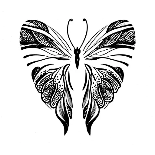 feather elephant butterfly tattoo design idea