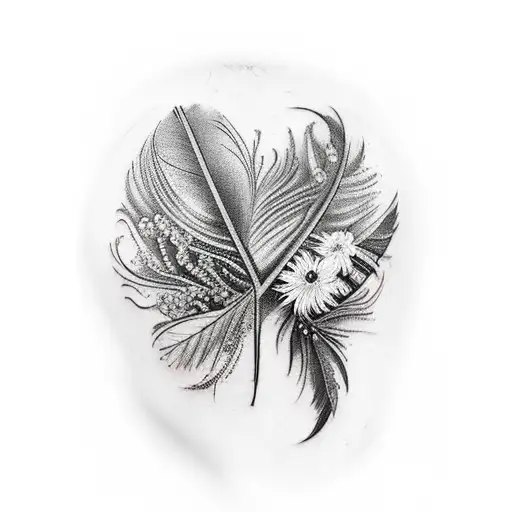 nature and feather and cherry tree tattoo design idea