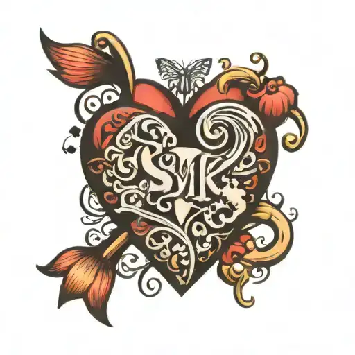 Heart formed by letters S M K tattoo design idea