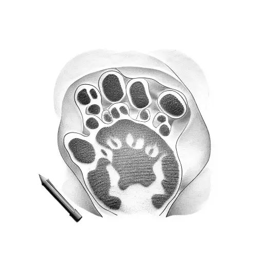 A realistic portrait of a dog's paw with the name 'Penny' incorporated into the design tattoo design idea
