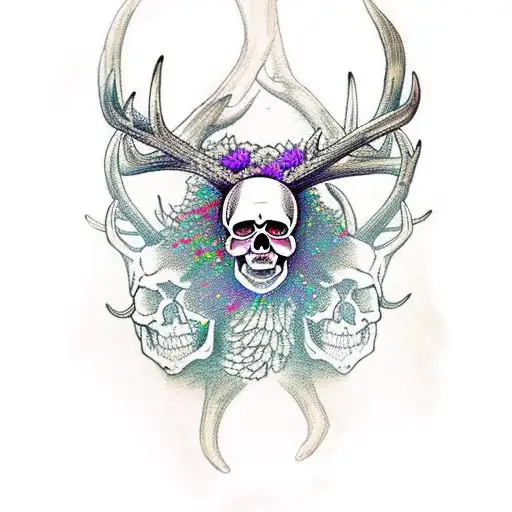 skull deer with long antlers  tattoo design idea