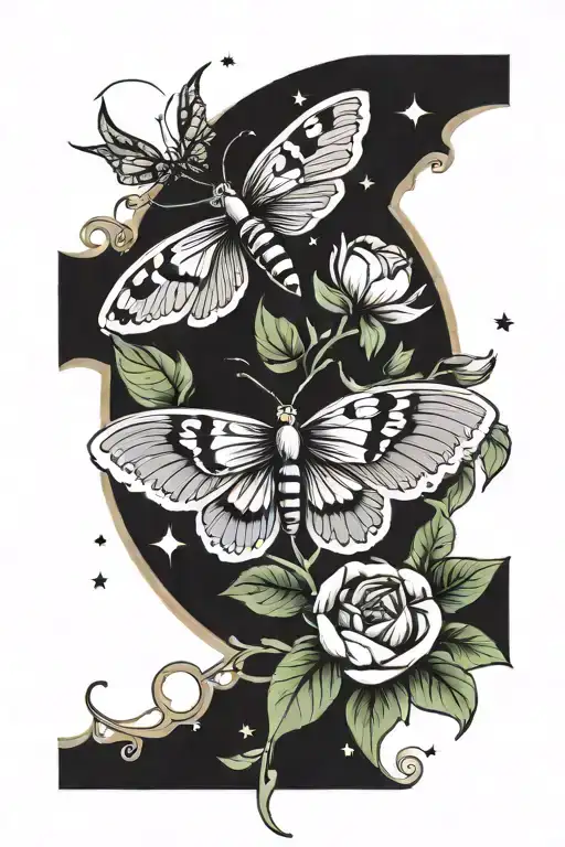 Moth, Moon, and Moon Flower tattoo design idea