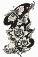 Moth, Moon, and Moon Flower tattoo design idea