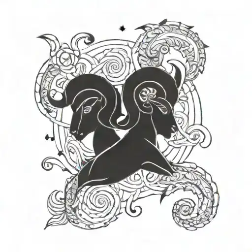 aries and aquarius zodiac sign tattoo design idea