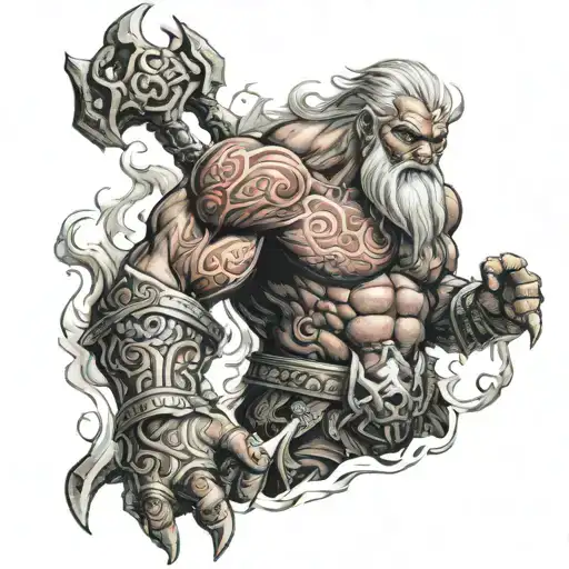 blood rage fire giant tattoo design idea