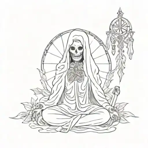 Witch's knot with Santa Muerte as the centerpiece in a sketch style tattoo design idea