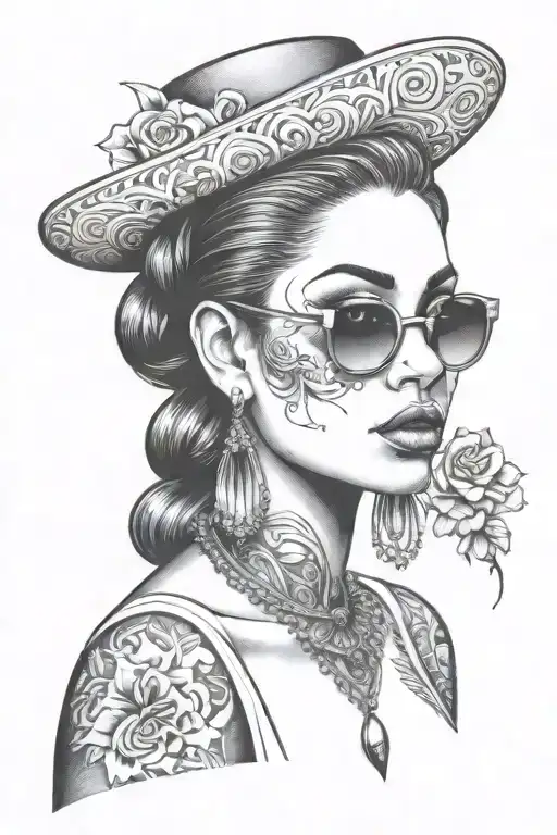 Women chicano gangster portrait  tattoo design idea