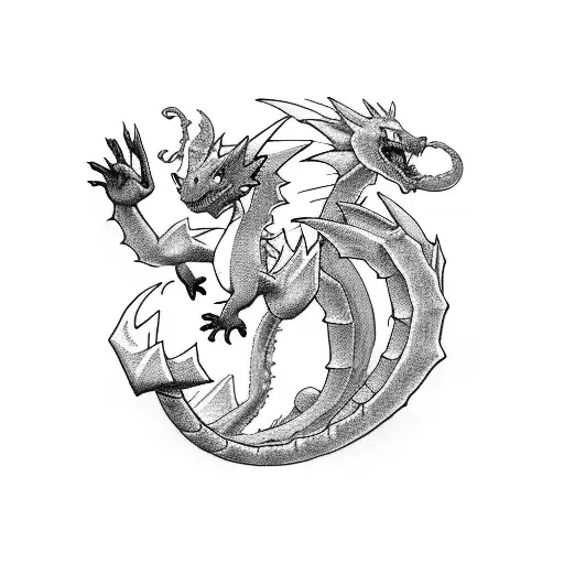 A fierce battle between Charizard and Dragonite tattoo design idea