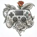 ps5 controller with heart and rose tattoo design idea