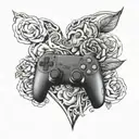 ps5 controller with heart and rose tattoo design idea