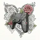 ps5 controller with heart and rose tattoo design idea