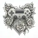 ps5 controller with heart and rose tattoo design idea