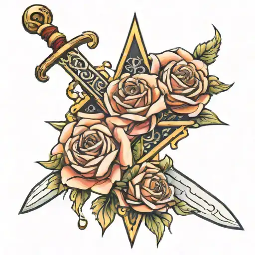 rose and sword making cross  tattoo design idea
