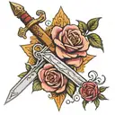 rose and sword making cross  tattoo design idea