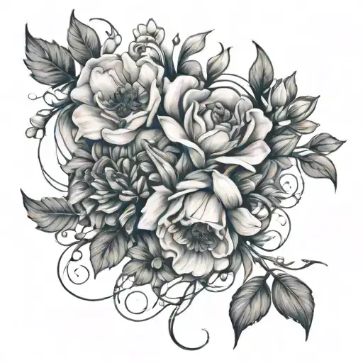January, June, August, November and December birth month flowers intertwined  tattoo design idea