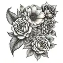 January, June, August, November and December birth flowers arranged tattoo design idea