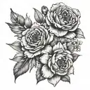 January, June, August, November and December birth flowers arranged tattoo design idea