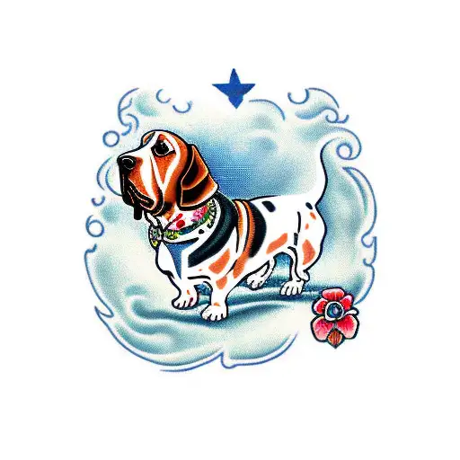 basset hound with crooked tail tattoo design idea