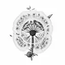 lavender, dandelions, olive branches, mint, camellias, country flowers, raspberries, fern leaves and eucalyptus seeds tattoo design idea