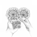 two empty open hands facing the viewer surrounded by lavender, dandelions, mint, camellias, wild flowers and rasberries tattoo design idea