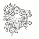 A round tattoo with half a sun on the left side. A rain cloud on the top right and rain on the bottom right. tattoo design idea