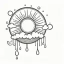 A round tattoo with half a sun on the left side. A rain cloud on the top right and rain on the bottom right. tattoo design idea