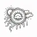 A round tattoo with half a sun on the left side. A rain cloud on the top right and rain on the bottom right. tattoo design idea