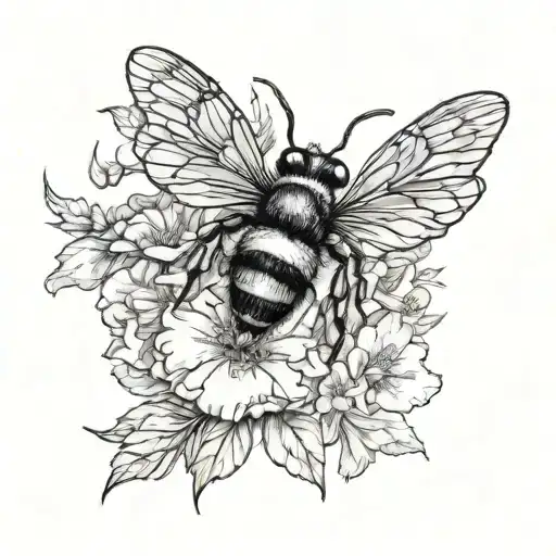carnations, poppies and daisies and a bumble bee tattoo design idea