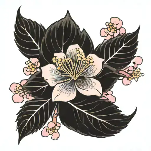Japanese cherry blossom leafs tattoo design idea