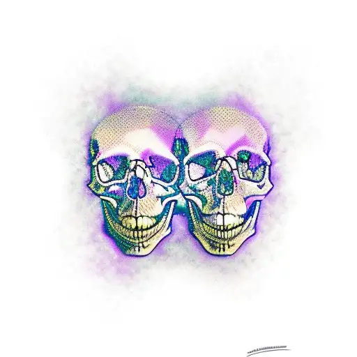 two skulls inside purple fire   tattoo design idea