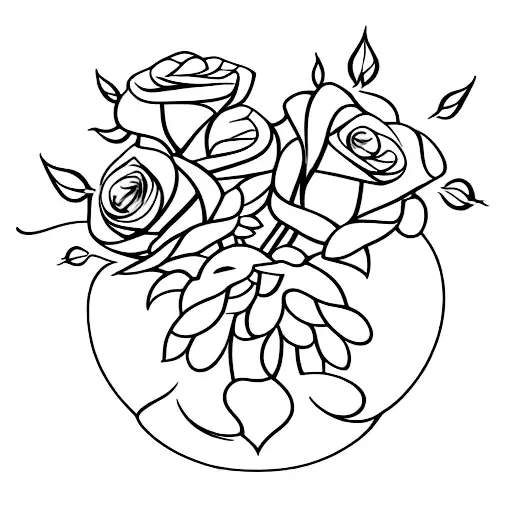 Bouquet of roses, on fire tattoo design idea