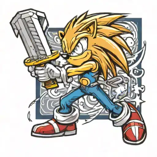 Sonic the Hedgehog wielding the Buster Sword from Final Fantasy 7 tattoo design idea
