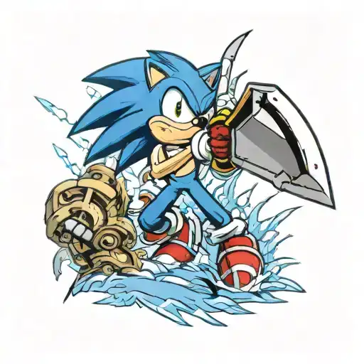 Sonic the Hedgehog wielding the Buster Sword from Final Fantasy 7 tattoo design idea