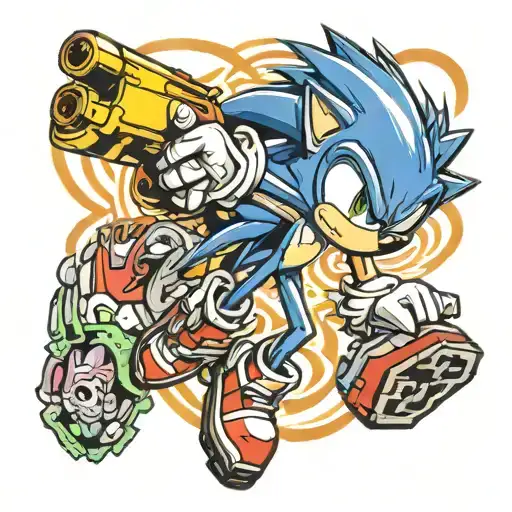 Sonic the Hedgehog wielding the Mondado from Xenoblade Chronicles tattoo design idea