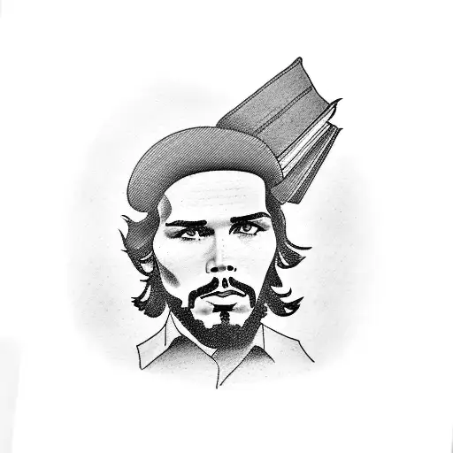 A tattoo of Che Guevara holding a book with the words 'education is liberation' tattoo design idea
